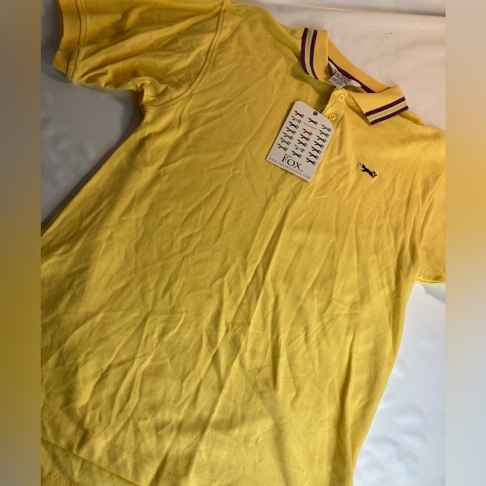 RETRO FOX youth large 14/16 Yellow polo shirt emblem  preppy retro insignia